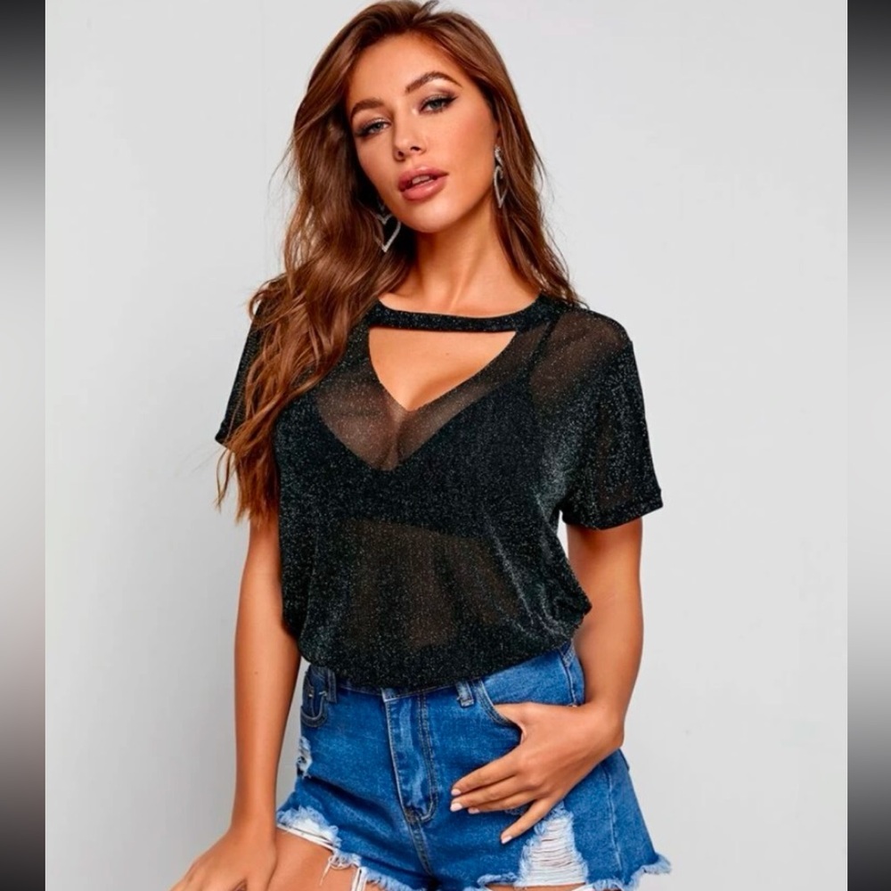 Elegant Black Sheer Women's Top - Picture 1 of 2